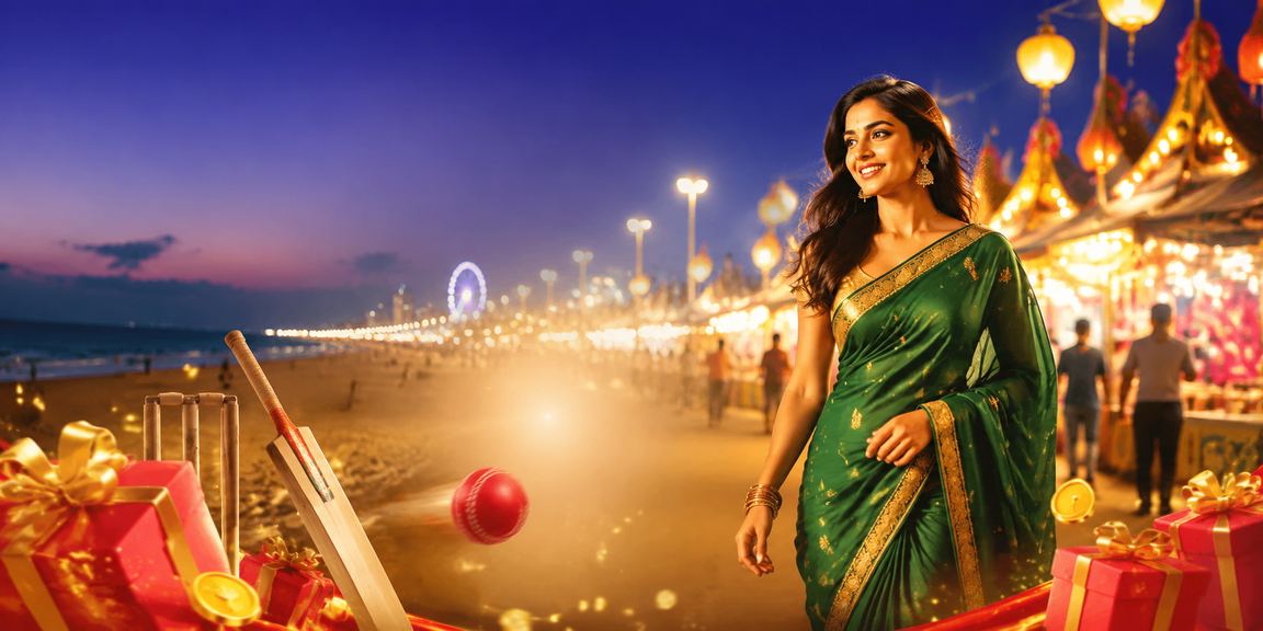 Marina Beach Chennai with cricket sports betting and saree fashion
